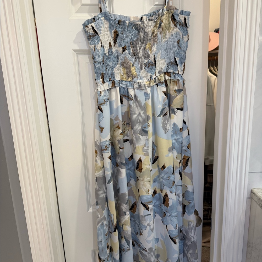 Amazon Women's Floral Maxi Dress - Blue and Yellow
